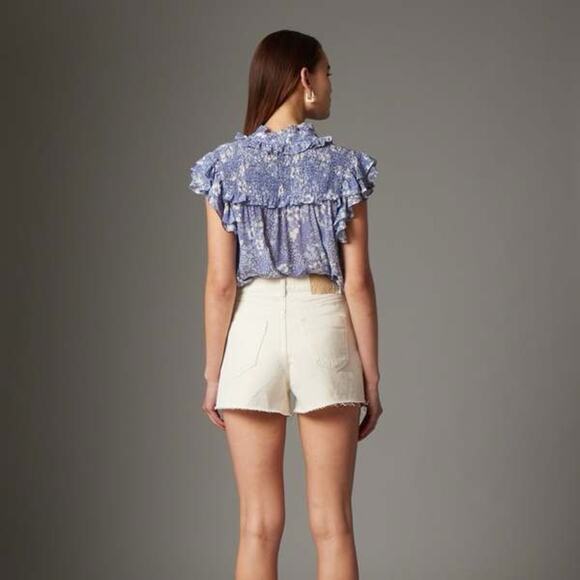 Gilner Farrar | Womens Sienna Top Blouse Blue Meadow Smocked Tie Neck Ruffles XS - Picture 2 of 9